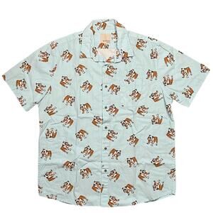 VISITOR Premium Bulldog All Over Blue Short Sleeve Button Shirt Mens Size XL